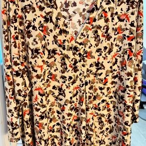 Lane Bryant Cream Blouse with Brown and Orange Floral Print
